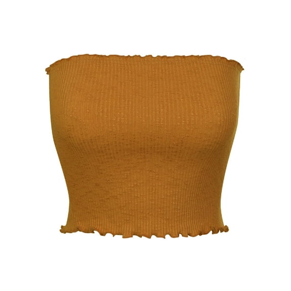 MixMatchy Women's Solid Ruffled Edge Ribbed Crop Tube Top