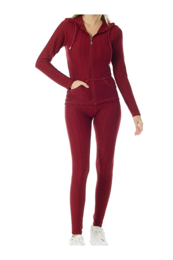 Women's Solid Scrunch Butt Active Leggings Zip Up Jacket Set Workout Yoga Outfit