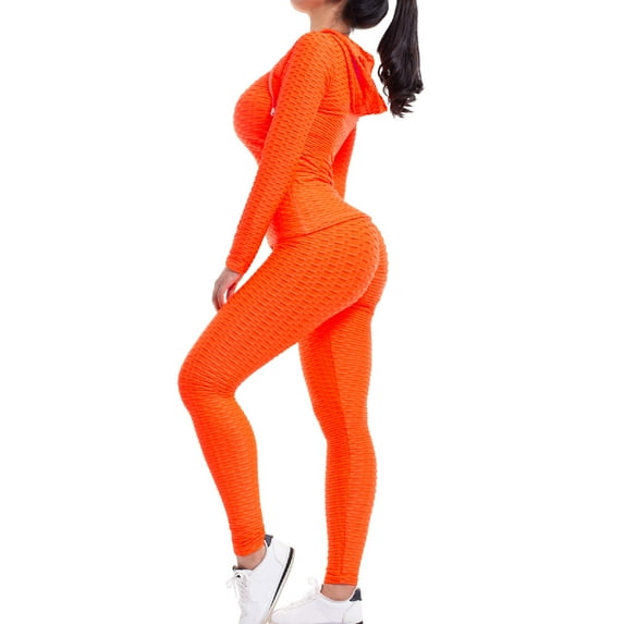 MixMatchy Women's Solid Scrunch Butt Active Leggings Zip Up Jacket Set Workout Yoga Outfit
