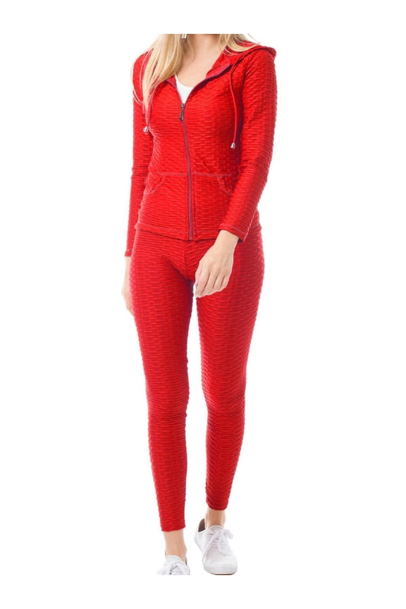 Women's Solid Scrunch Butt Active Leggings Zip Up Jacket Set Workout Yoga Outfit