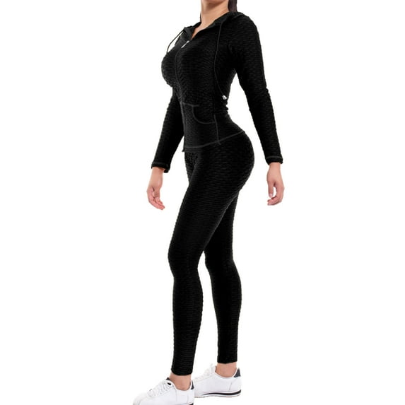 MixMatchy Women's Solid Scrunch Butt Active Leggings Zip Up Jacket Set Workout Yoga Outfit