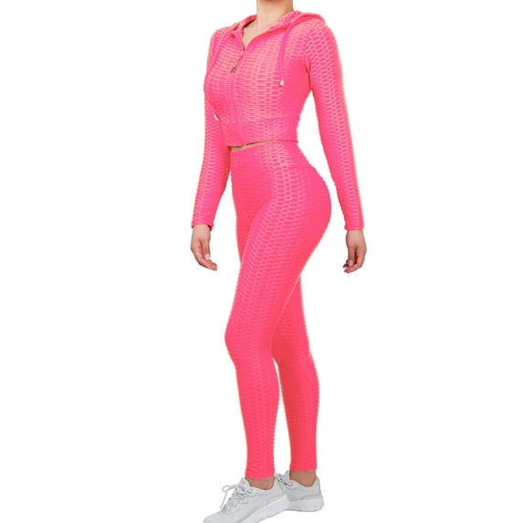 MixMatchy Women's Solid Scrunch Butt Lift Zip Up Crop Jacket Work Out Yoga Leggings Set Outfit