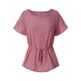 thumbnail image 1 of MixMatchy Women's Solid Short Sleeve Blouse with Waist String, 1 of 4