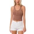 thumbnail image 1 of MixMatchy Women's Solid Sleeveless Rib Knit Scoop Neck Button Up Stretch Crop Tank Top, 1 of 5
