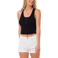thumbnail image 1 of MixMatchy Women's Solid Sleeveless Rib Knit Scoop Neck Button Up Stretch Crop Tank Top, 1 of 5