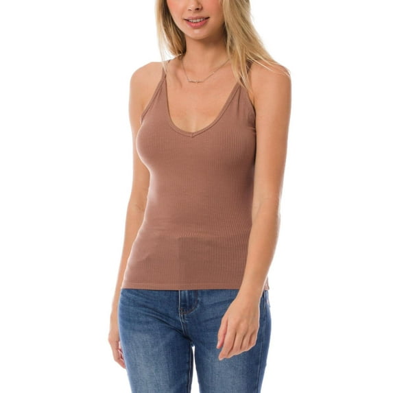 MixMatchy Women's Solid Sleeveless Rib Knit Scoop Neck Stretch Tank Top