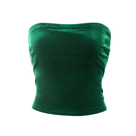 MixMatchy Women's Solid Synthetic Velvet Ruched Side Stretchy Tube Top