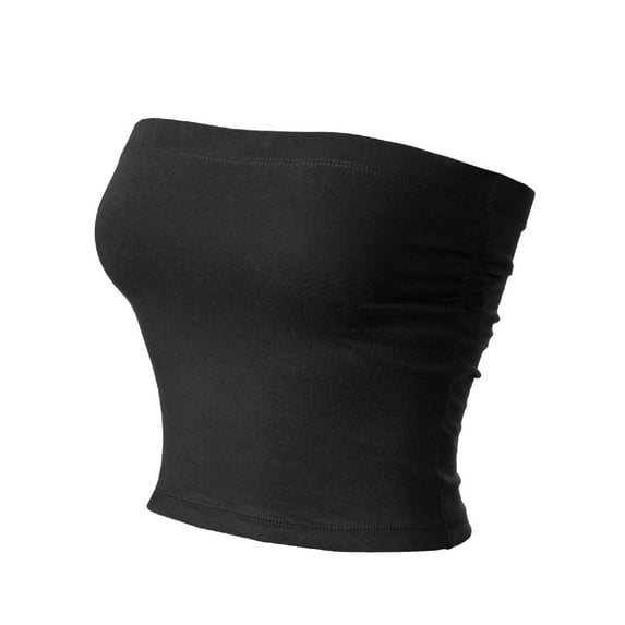 MixMatchy Women's Solid Synthetic Velvet Ruched Side Stretchy Tube Top
