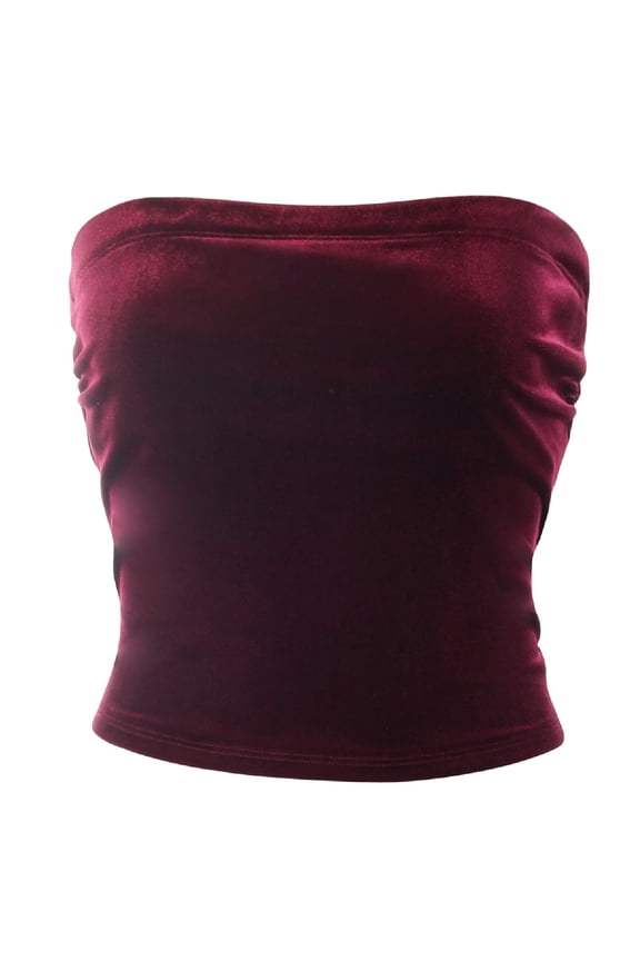 Women's Solid Synthetic Velvet Ruched Side Stretchy Tube Top