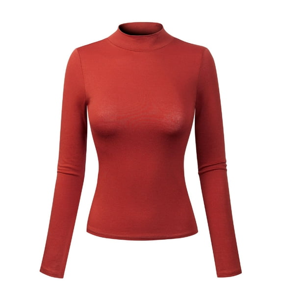 MixMatchy Women's Solid Tight Fit Lightweight Long Sleeves Mock Neck Top