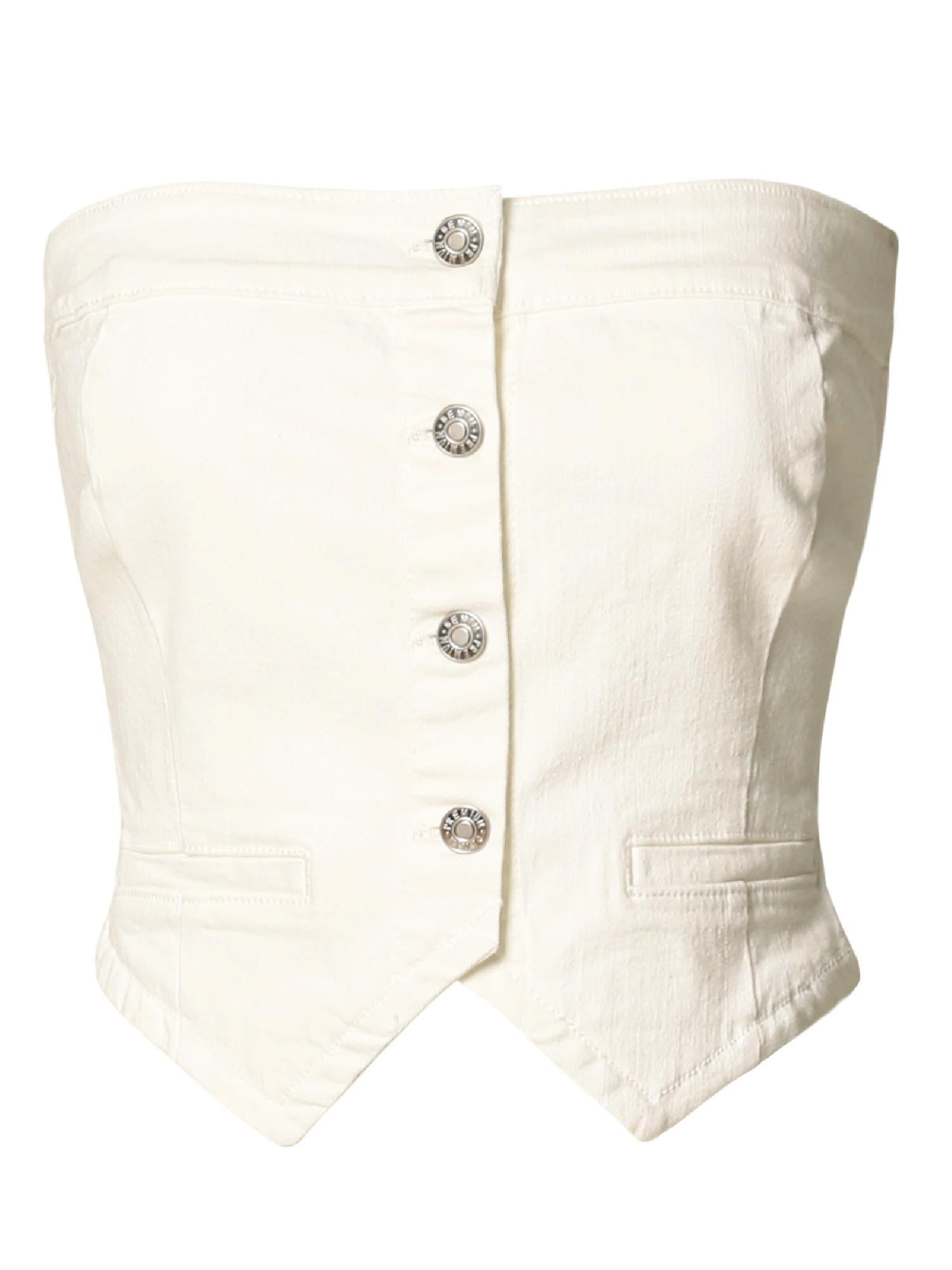Black Linen Button Down Strapless Tube Top main image 1
