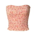 thumbnail image 1 of MixMatchy Women's Strapless Ruffled Edge Printed Smocking Crop Top, 1 of 1