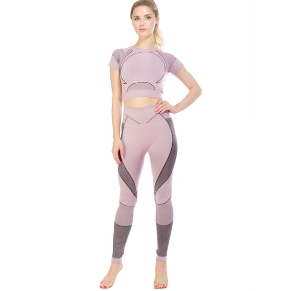 MixMatchy Women's Structured Active Cropped Short Sleeve Top/ Leggings Active Set