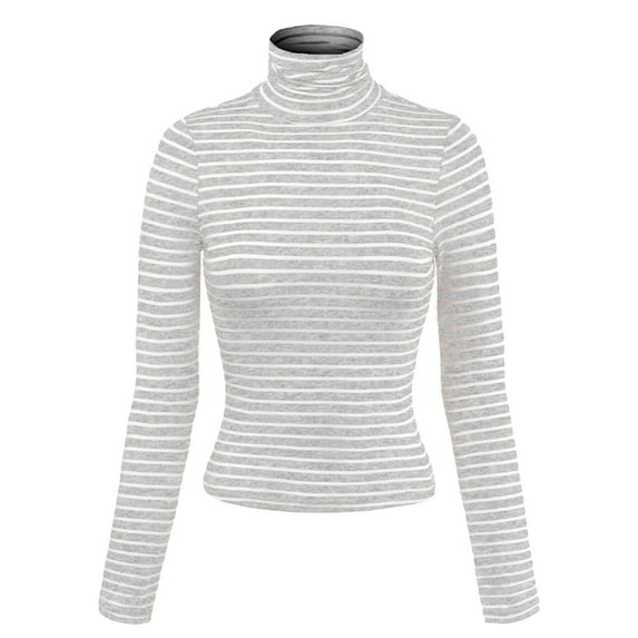 MixMatchy Women's Tight Fit Lightweight Solid/Stripe Long Sleeves Turtle Neck Top