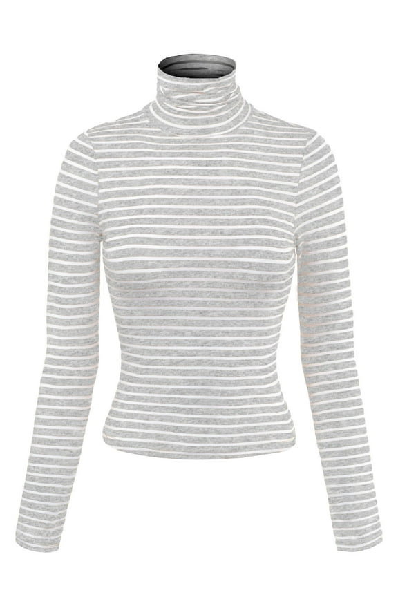 Women's Tight Fit Lightweight Solid/Stripe Long Sleeves Turtle Neck Top