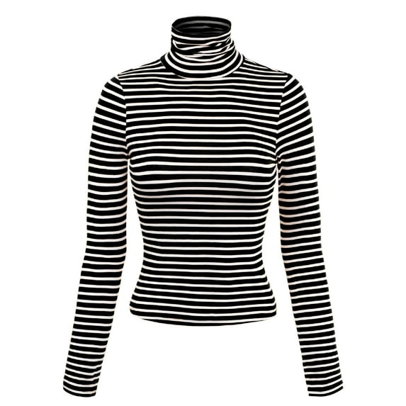 MixMatchy Women's Tight Fit Lightweight Solid/Stripe Long Sleeves Turtle Neck Top