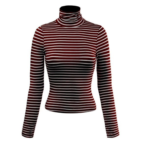 MixMatchy Women's Tight Fit Lightweight Solid/Stripe Long Sleeves Turtle Neck Top