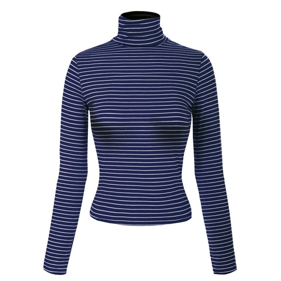 MixMatchy Women's Tight Fit Lightweight Solid/Stripe Long Sleeves Turtle Neck Top