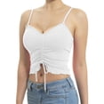 thumbnail image 1 of MixMatchy Women's Tunnel Drawstring Front Tie Ribbed Strap Ruffle Hemmed Cropped Length Cami Top, 1 of 5
