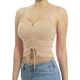 thumbnail image 1 of MixMatchy Women's Tunnel Drawstring Front Tie Ribbed Strap Ruffle Hemmed Cropped Length Cami Top, 1 of 5