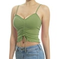 thumbnail image 1 of MixMatchy Women's Tunnel Drawstring Front Tie Ribbed Strap Ruffle Hemmed Cropped Length Cami Top, 1 of 5