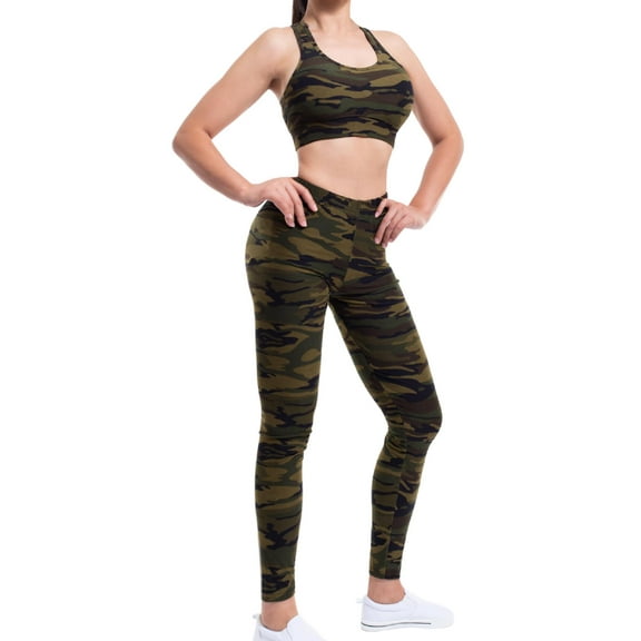 MixMatchy Women's Two Piece Gym Yoga Racerback Sports Bra With Slim Fit Legging Active Set