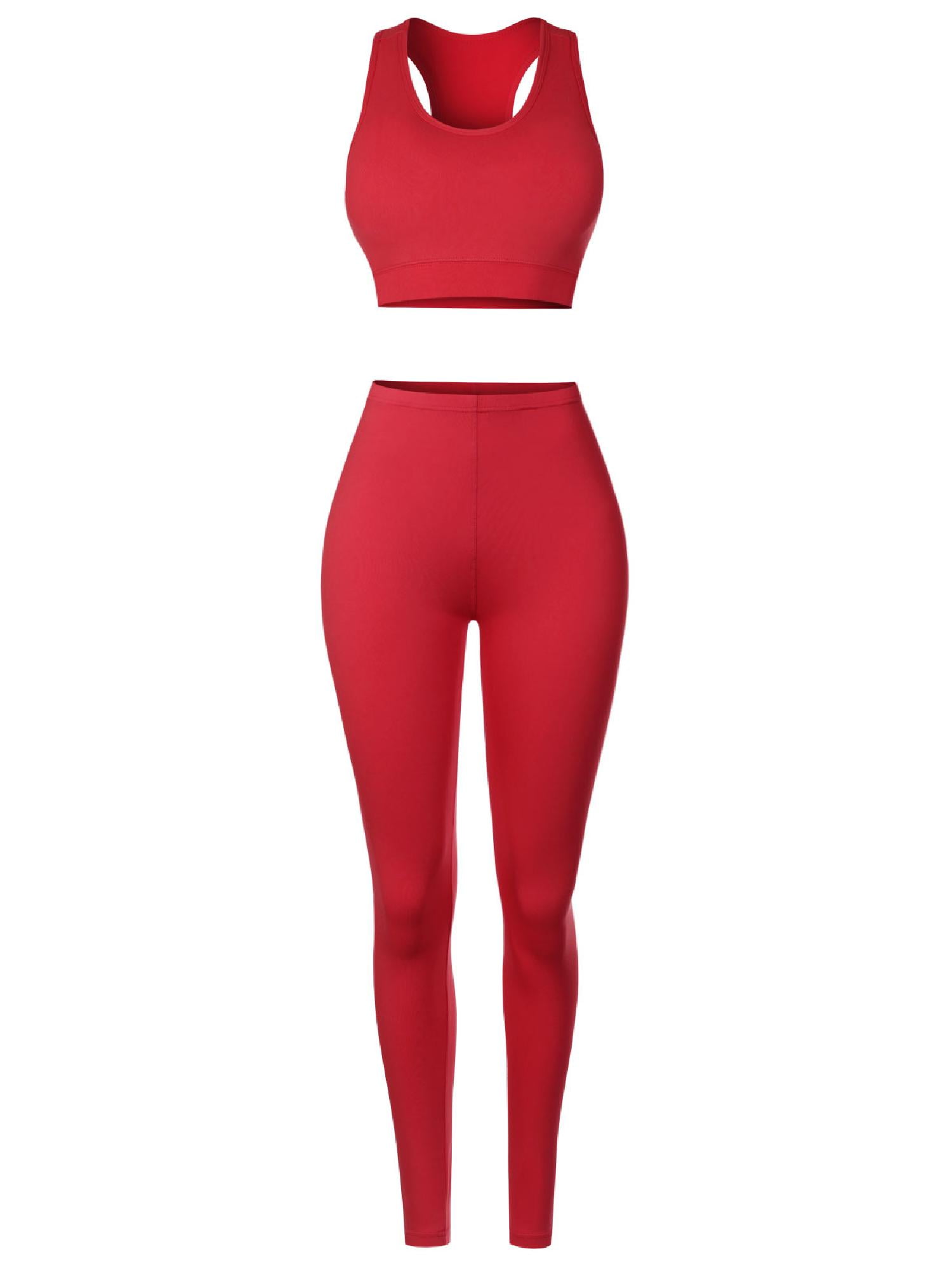 MixMatchy Women's Two Piece Gym Yoga Racerback Sports Bra With Slim Fit Legging Active Set
