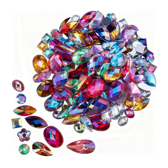 Mixed 300pcs AB Colour Gems Jewels Flatback Rhinestones, Assorted Shapes Rhinestone for Crafts, Face Art Gem Jewel for Crafting, Acrylic Gemstones DIY Halloween Party Decorations (Muticolor AB)