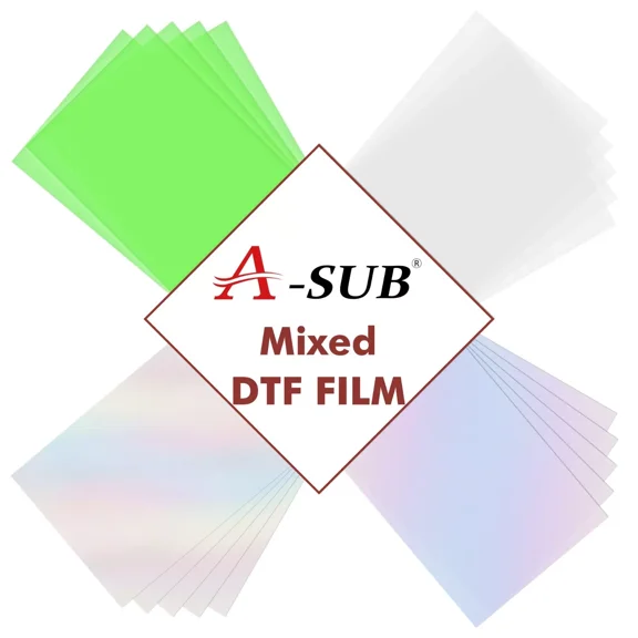 Mixed 4 Types - A-SUB DTF Transfer Film 8.5x11 Clear Sublimation Paper for Dark Cotton Fabric 20 Sheets - Glow in the Dark, Holographic, Glitter and Clear DTF Paper