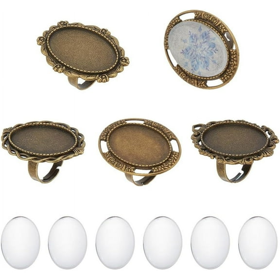 Mixed Adjustable Ring Blanks Cabochon Rings Making Kit Finger Ring Settings Clear Glass Cabochons Oval Round for Ring Making Adult Crafting