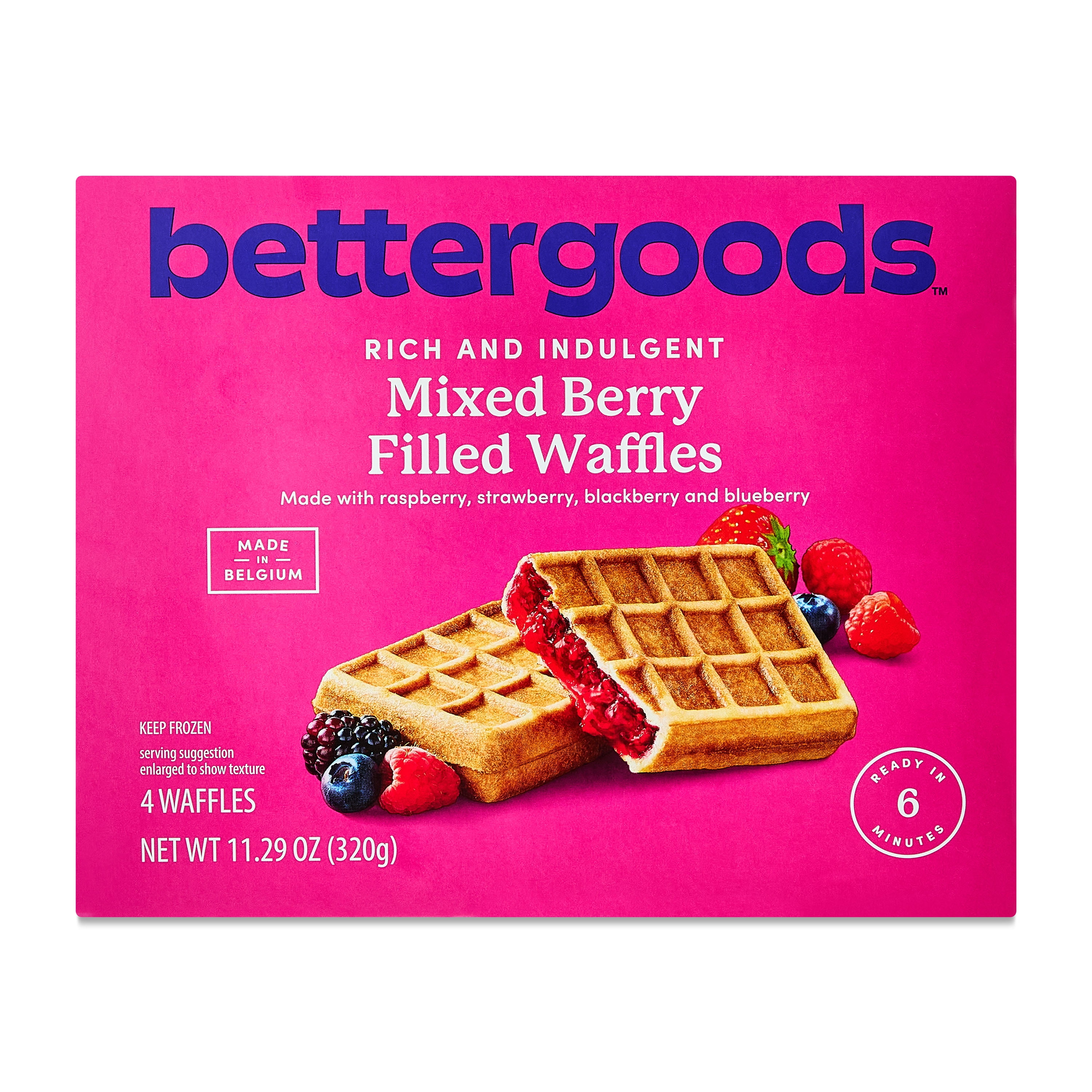 bettergoods Rich and Indulgent Mixed Berry Filled Waffles, 11.29 oz (Frozen)