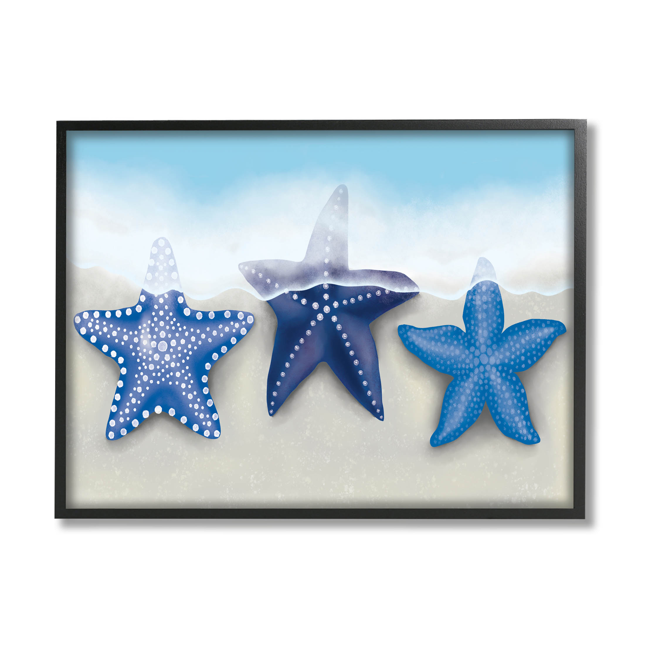 Mixed Blue Starfish Shoreline Animals & Insects Graphic Art Black Framed Art Print Wall Art
