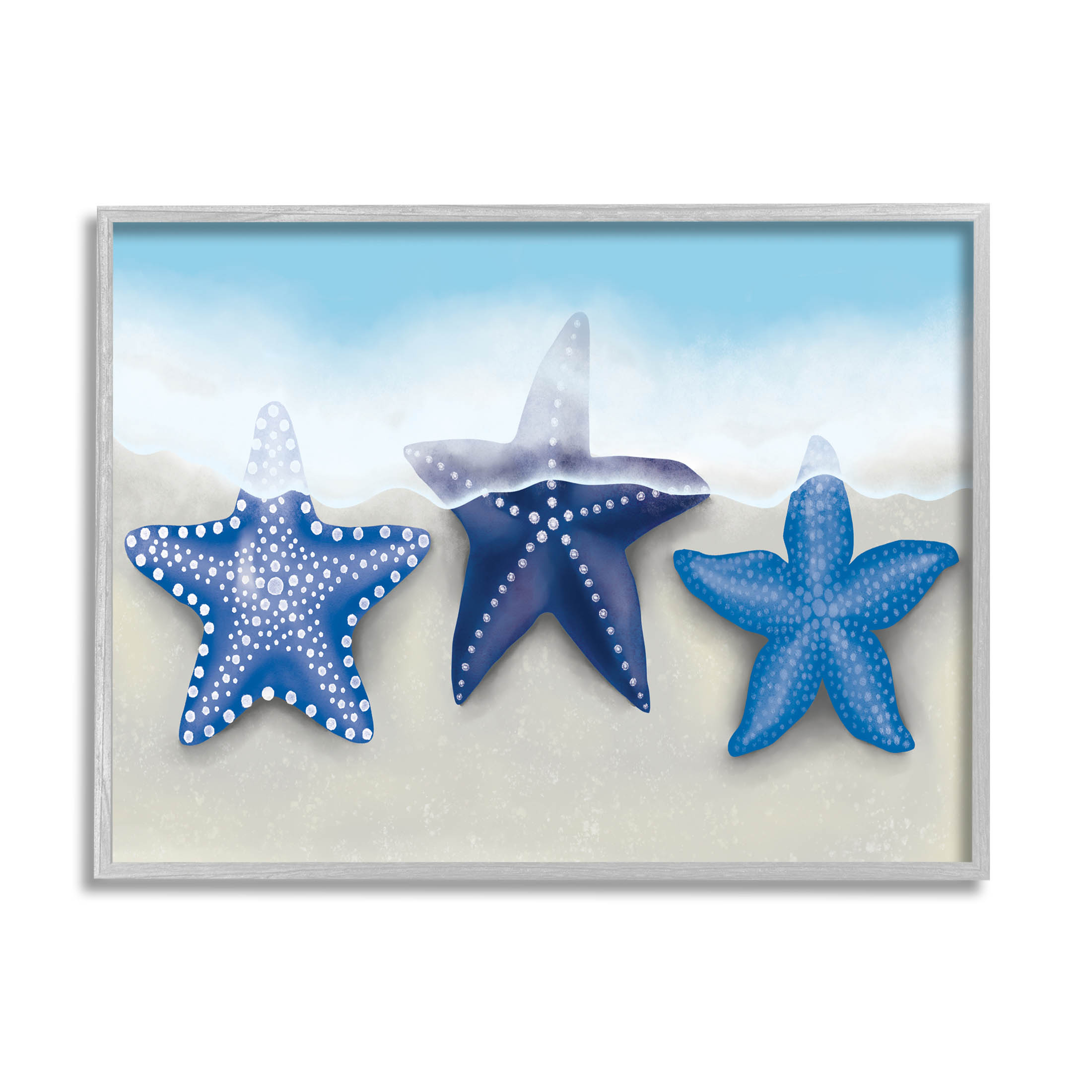 Mixed Blue Starfish Shoreline Animals & Insects Graphic Art Gray Framed Art Print Wall Art