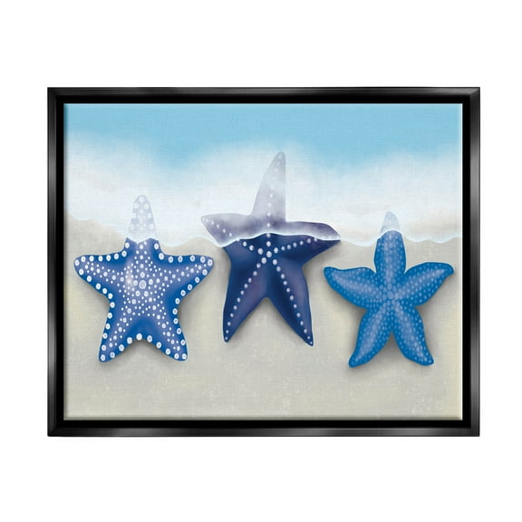 Mixed Blue Starfish Shoreline Animals & Insects Graphic Art Jet Black Framed Art Print Wall Art