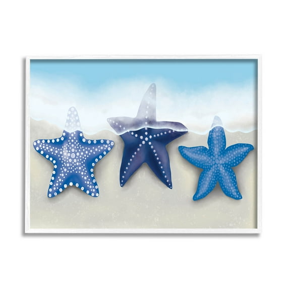 Mixed Blue Starfish Shoreline Animals & Insects Graphic Art White Framed Art Print Wall Art