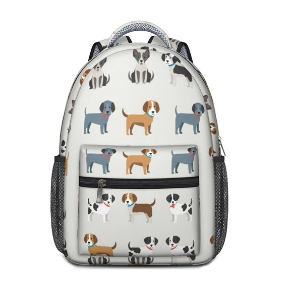 Mixed Breed Dog Beige Pattern Backpack for School, Cute School Bag with Adjustable Shoulder Straps and Padded Back, 15.3"x11"x6.7"