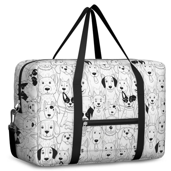 Mixed Breed Dog Line Art White Foldable Travel Duffel Bag, Under Seat ...