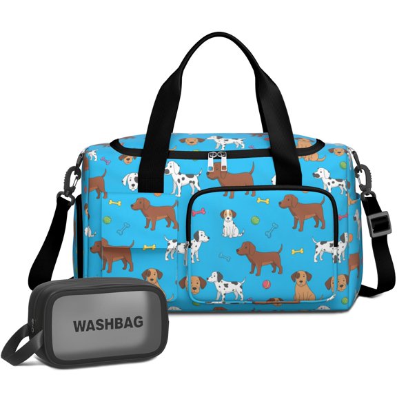 Mixed Breed Dog and Toy Gym Duffel Bag 2 Piece Set, Travel Weekender Bag with Shoe Compartment & Toiletry Pouch, Waterproof Polyester Gifts for Women Men,19.7 X 8.3 X 11 Inches