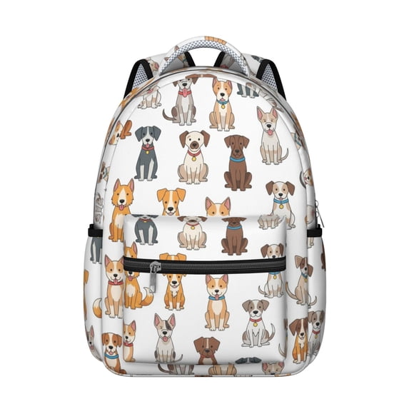 Mixed Breed Dogs White Pattern Backpack for School, Cute School Bag with Adjustable Shoulder Straps and Padded Back, 15.3"x11"x7.1"