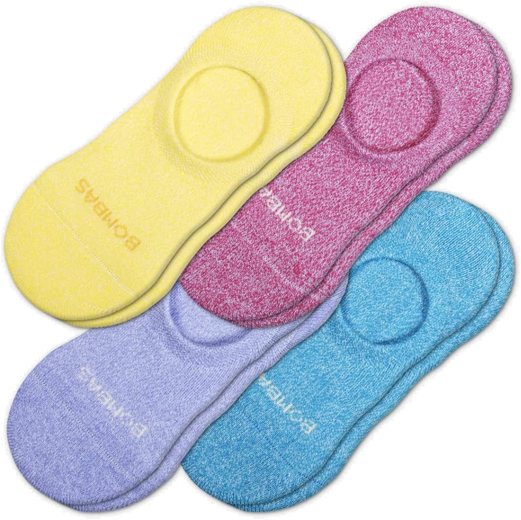 BOMBAS Mixed Brights Cushioned No Show Sock 4-Pack, Medium
