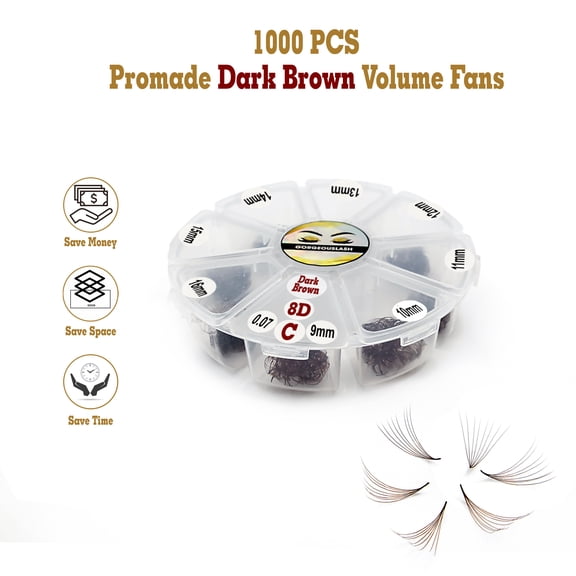 Mixed Brown Color Lashes 8D - 1000 Premade Volume Fans, 0.07mm Thickness. Eyelash Extensions. Handmade!