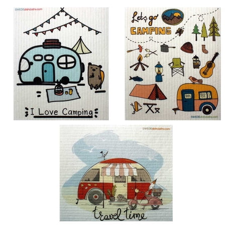 Mixed Camping Set Of 3 Cloths Swedish Dishcloths (One Of Each Design) | ECO Friendly Sponge Cloth | Paper Towel Replacement