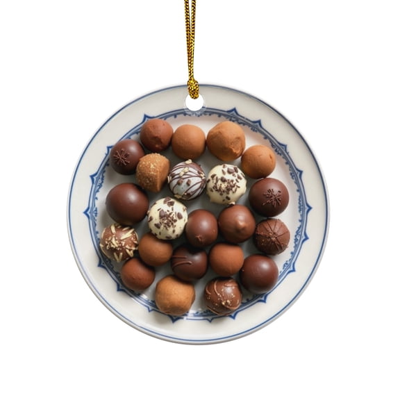 Mixed Chocolate Truffles Belgian, Swiss Chocolates Sweet Treat Lovers Christmas Ornament, Foodie Gift for Kitchen, Chef Cooking Food Novelty Xmas Ornament (Flat Printed Ceramic, NOT 3D)