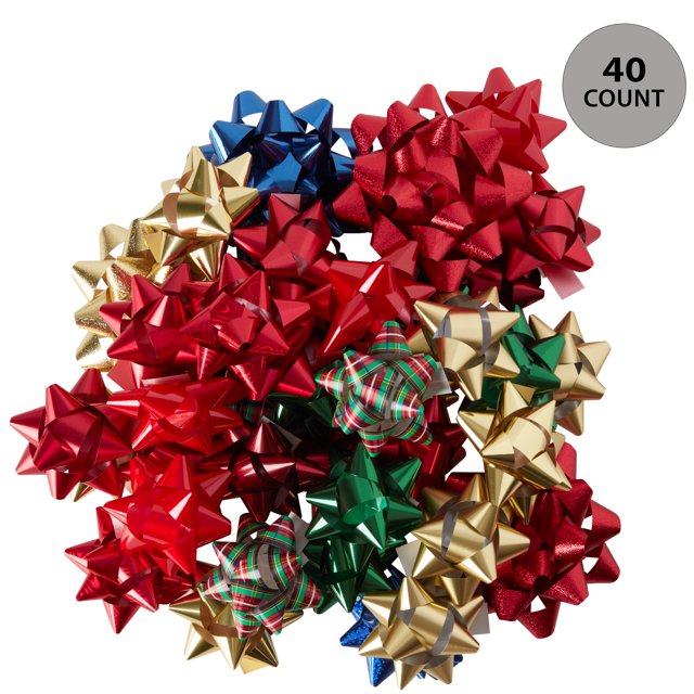 Mixed Christmas Gift Bows, Polypropylene, Red, Green and Gold, 40 Count