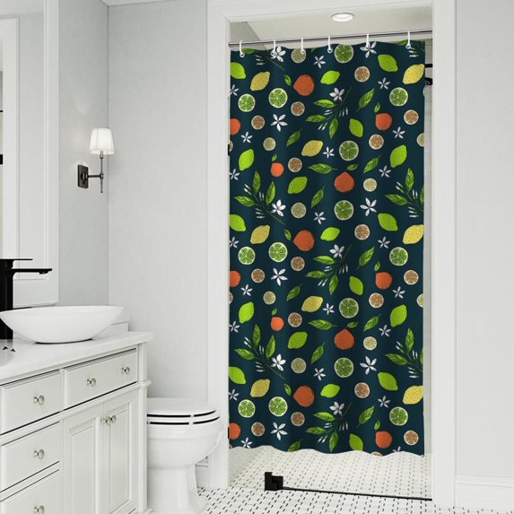 Mixed Citrus Fruit Leaves DarkGreen Pattern Shower Curtain 36"x72" ,Bathroom Decorative Shower Curtains Set with 12 Hooks,Modern Waterproof Washable Shower Curtain