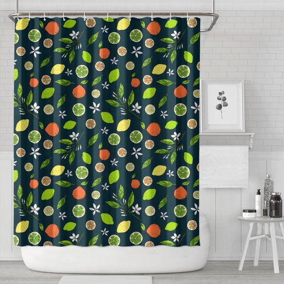 Mixed Citrus Fruit Leaves DarkGreen Pattern Shower Curtain 84"x72" ,Bathroom Decorative Shower Curtains Set with 12 Hooks,Modern Waterproof Washable Shower Curtain