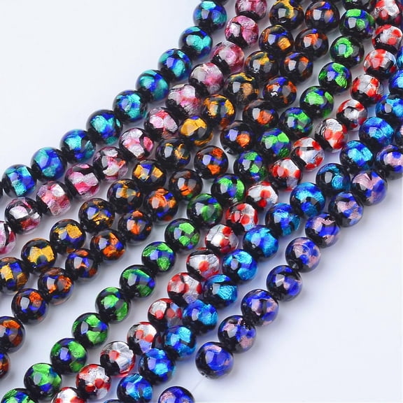 Mixed Color 10 pc Handmade Silver Foil Glass Beads Round Mixed Color 8x7.5~8mm Hole: 1~1.5mmDIY