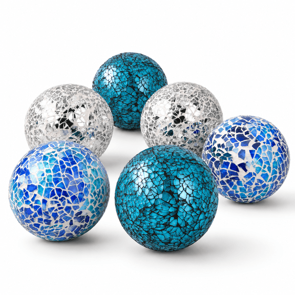 Mixed Color 2.4 Inch Decorative Glass Mosaic Orb Balls, Set of 6