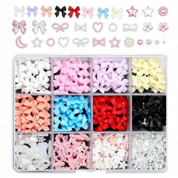 Mixed Color 3D Bow Nail Art Charms Kit, Nail Decorations Rhinestone Accessories, DIY Manicure Gems for Gel Acrylic Press On Nails, Nail Art Supplies for Beginners Professionals Home Salon Daily Use