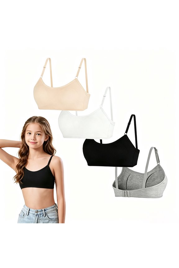 Mixed Color Air Permeable Cotton First Bra Multipack Pre Teens 10-16 Wireless Light Cushion, Fine Adjustable Shoulder Straps Sweat Resistant Gentle Comfort Early Adolescent Puberty Set